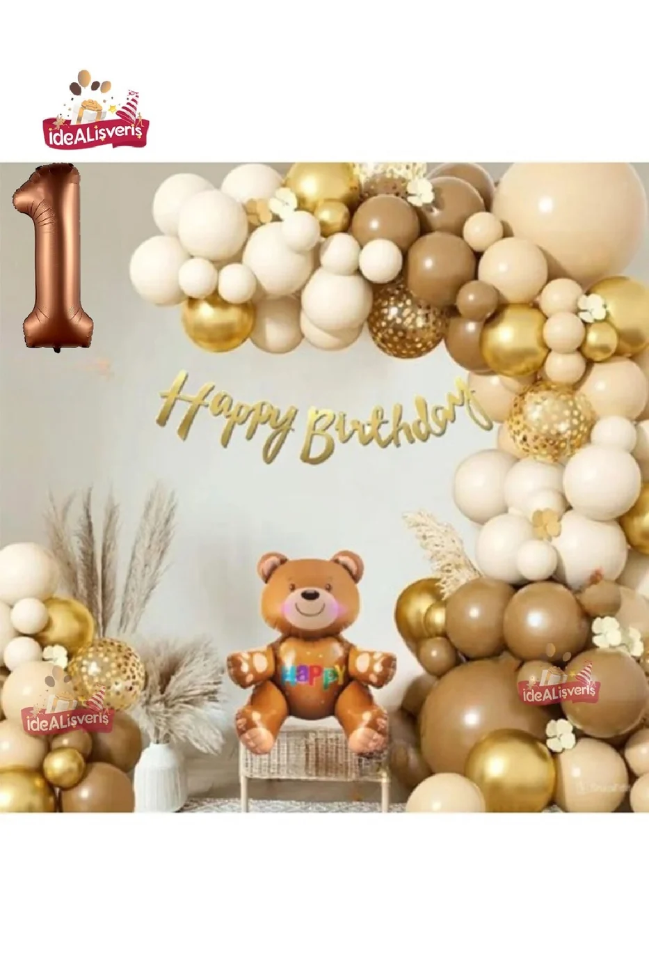 1 YAŞ RETRO RENK OTURAN AYI FOLYO BALONLU BALON ZİNCİR SET DOĞUM GÜNÜ PARTİ SETİ SÜSÜ gorsel 2