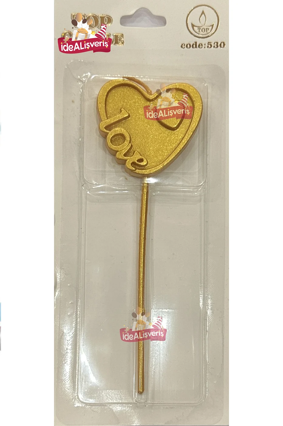 Love Yazılı Kalp Pasta Mumu