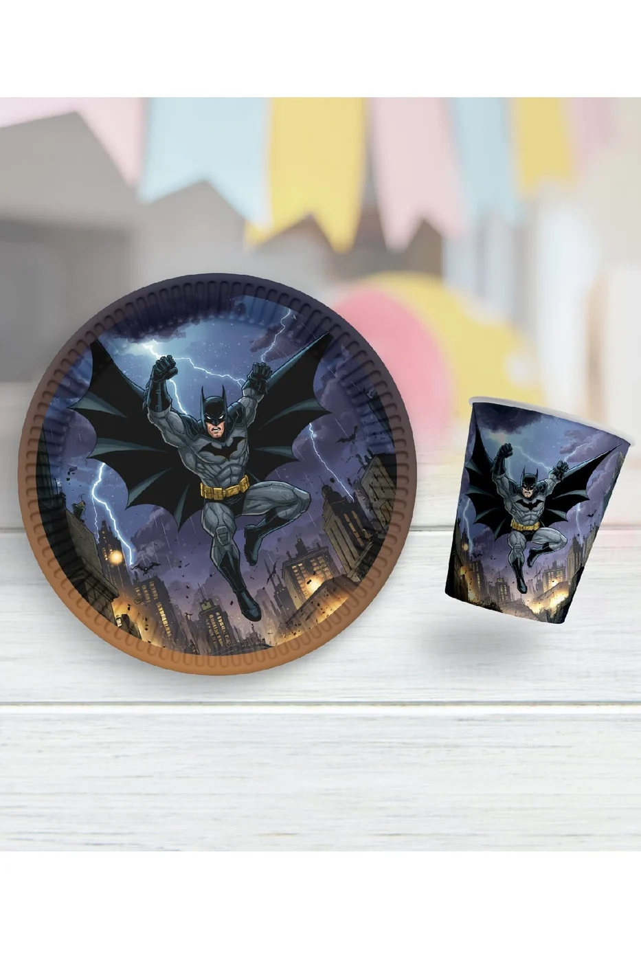 8 Lİ TABAK BARDAK BATMAN TEMALI DOĞUM GÜNÜ PARTİ SÜSÜ MALZEMELERİ gorsel 4