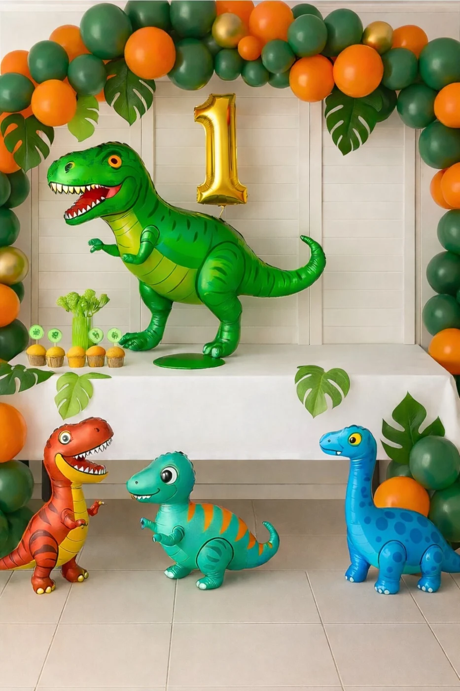 🦖 Dinozor Jungle Temalı Gold Rakamlı Doğum Günü Konsept Parti Seti Süsü 4 Folyo Dinozor