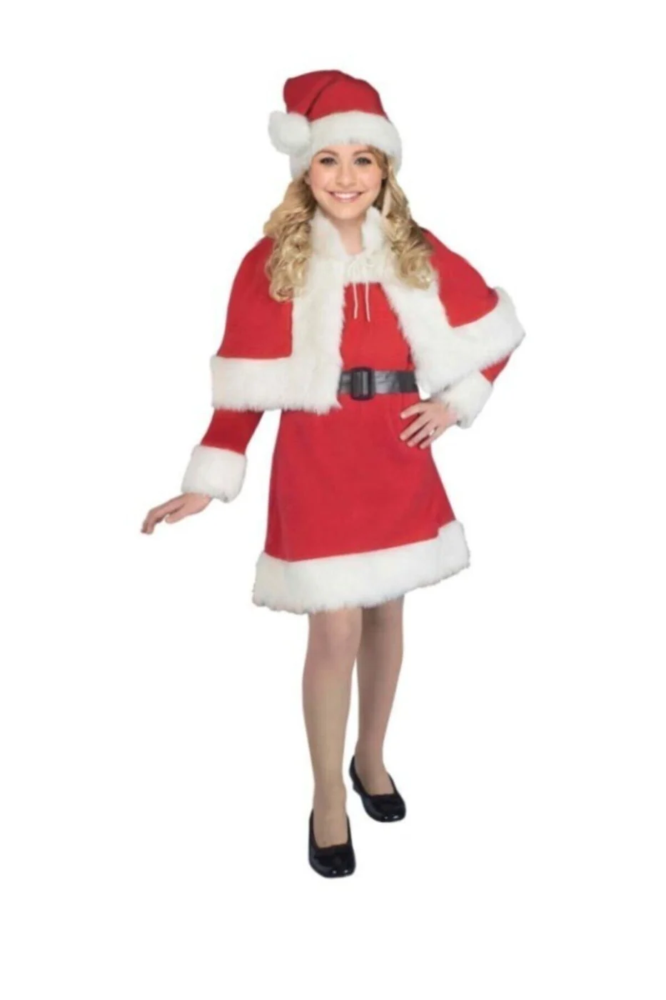 Kırmızı Pelerinli Polar Kumaş Noel Anne Kostümü