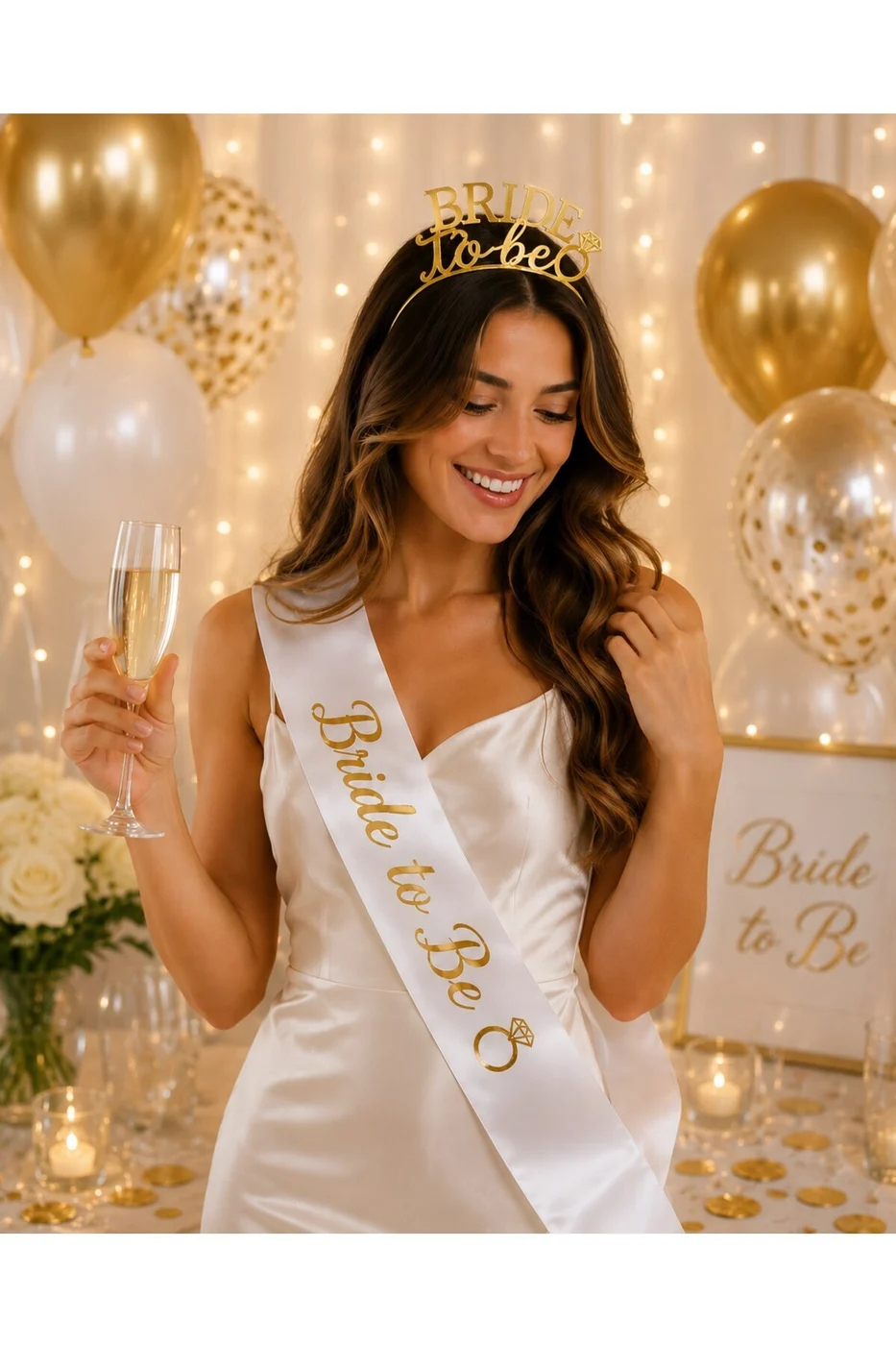 Bride To Be Gold Gümüş Kuşak ve Taç Seti | Bekarlığa Veda Parti Aksesuarı | Gold Gümüş Gelin Tacı ve Saten Kuşak | Bridal Shower Organizasyon Süsü gorsel 4