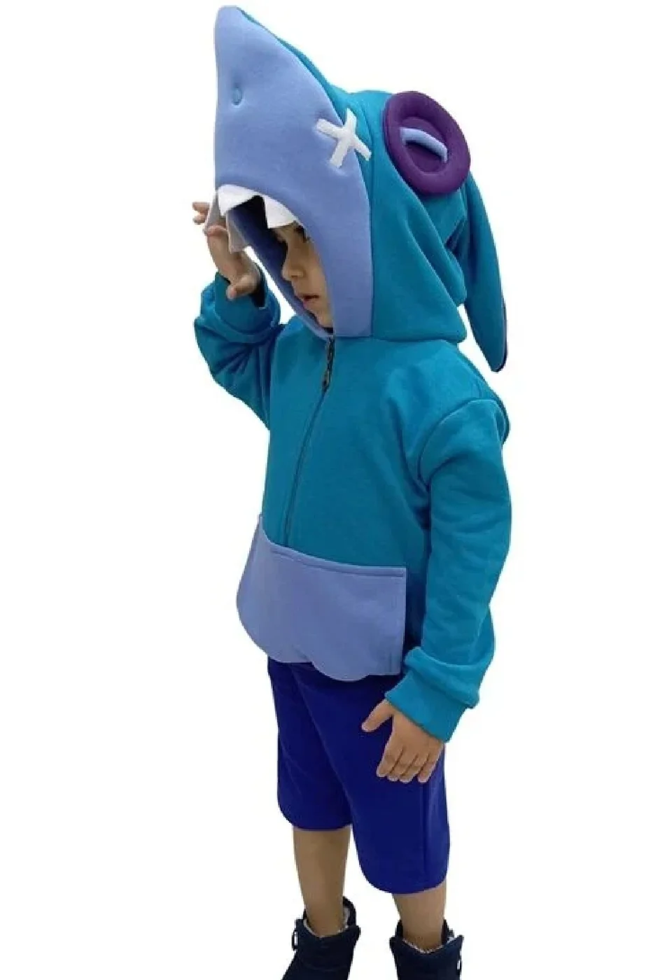 Kapüşonlu Mavi Cosplay Leon Shark Kostümü gorsel 3