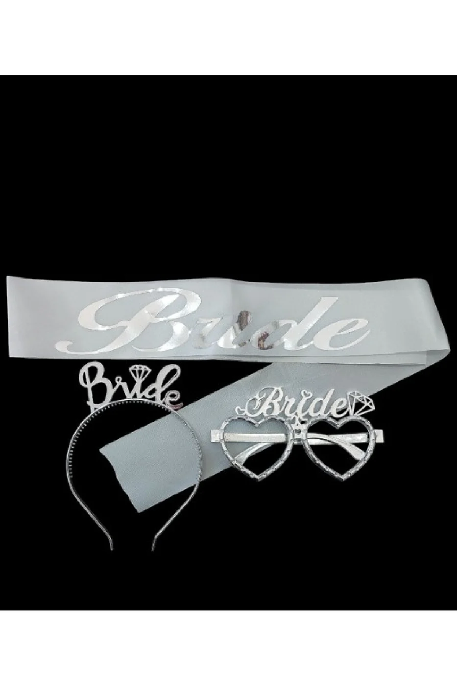 Gümüş Bride Plastik Taç Gözlük Ve Kuşak Seti Bride Bekarlığa Veda Partisi gorsel 2