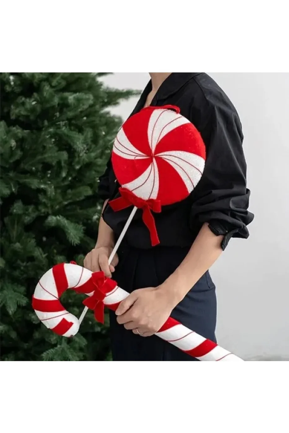 Yılbaşı Baston Kırmızı Beyaz Şeker Süs Yılbaşı Ağaç Süsü 50 Cm gorsel 3