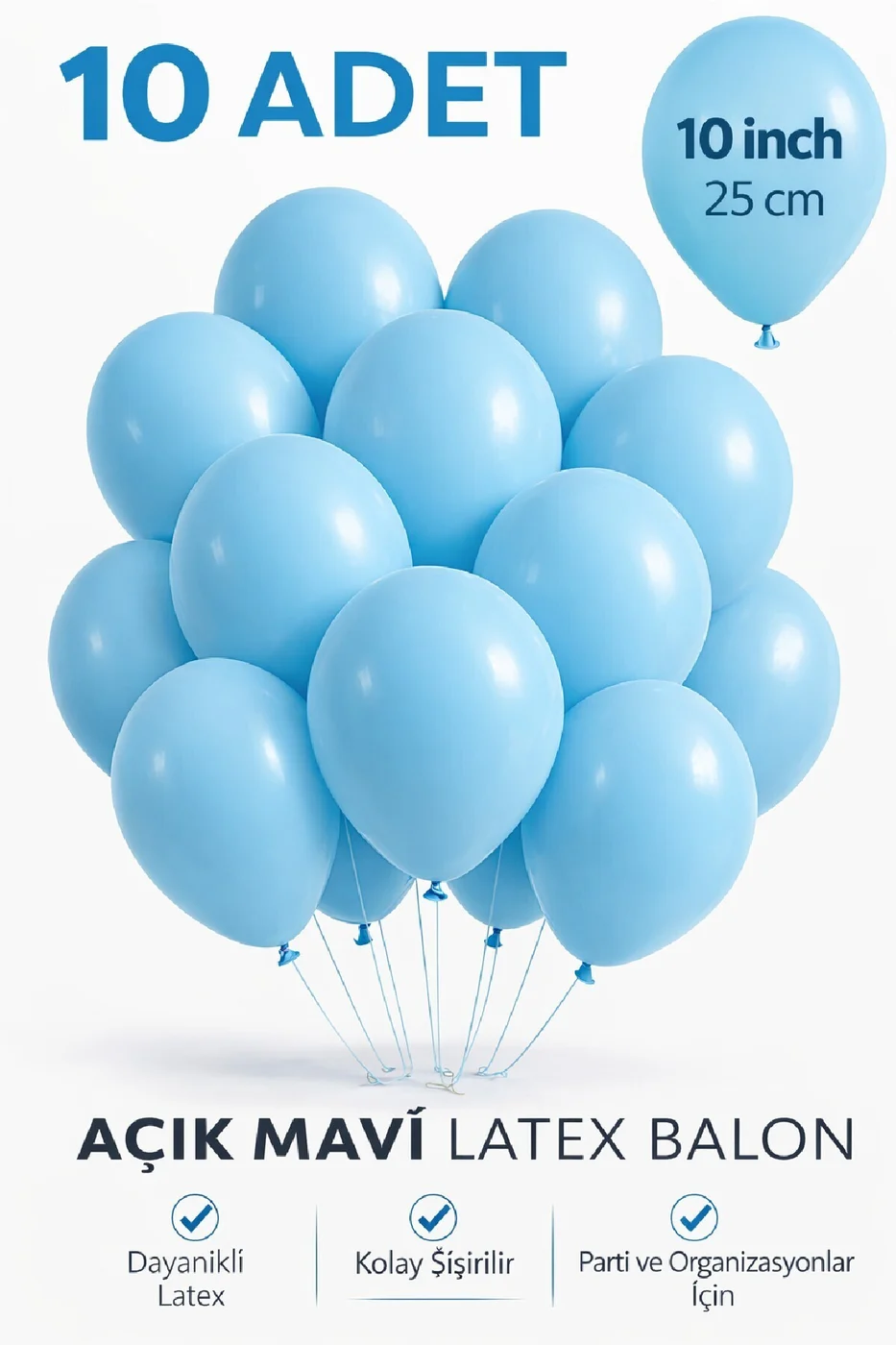 10 Adet Latex Balon 10 İnç Parti Balonu Doğum Günü Süsleme Balonu gorsel 2