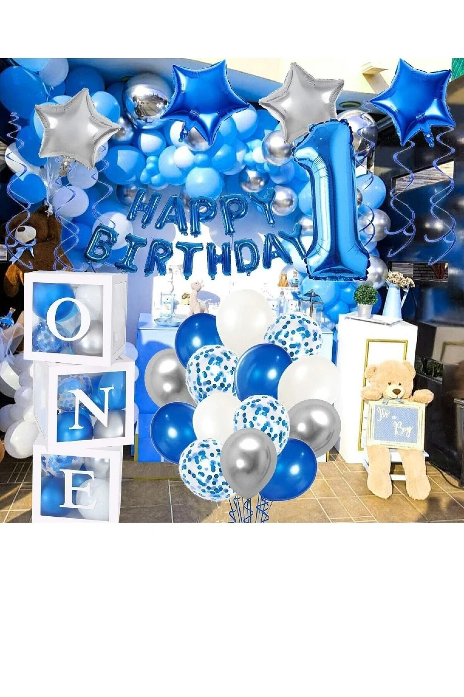 Mavi 1 Yaş Balon Zinciri Doğum Günü Seti Iyi Ki Doğdun Doğum Günü Seti gorsel 5