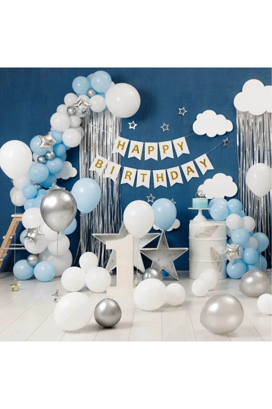 55 Adetli Balon Mavi Doğum Günü Seti Süsü