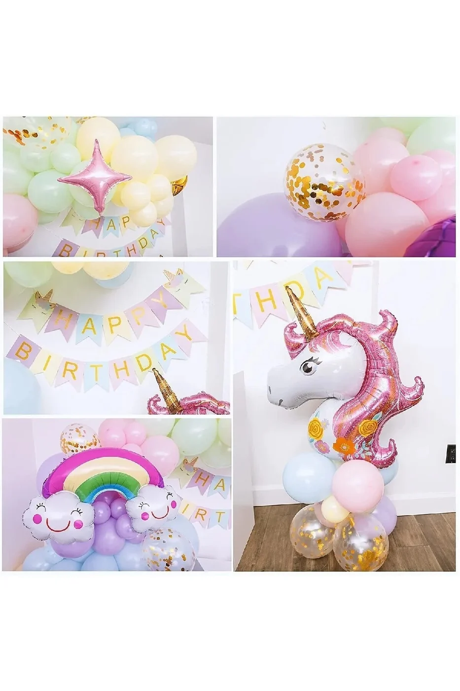 En Dolu Unicorn Temalı Gökkuşağı Konsepti Makaron Balon Doğum Günü Parti Kutlama Seti Doğum Günü Süs gorsel 3