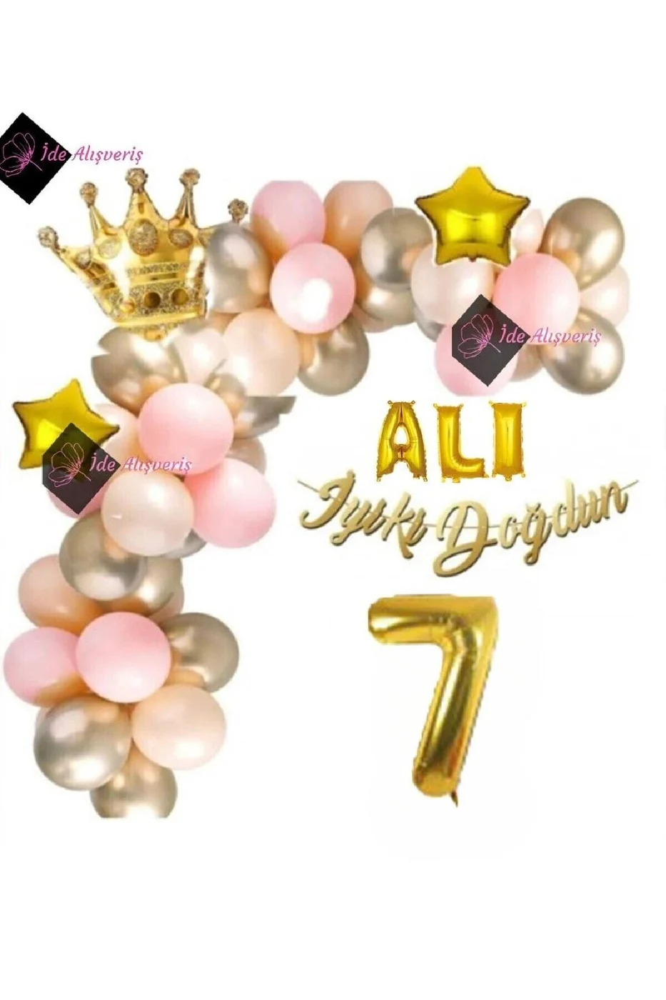 3 Harfli Folyo Balon 7 Yaş Lüks Doğum Günü Balon Seti Doğum Günü Parti Süsü