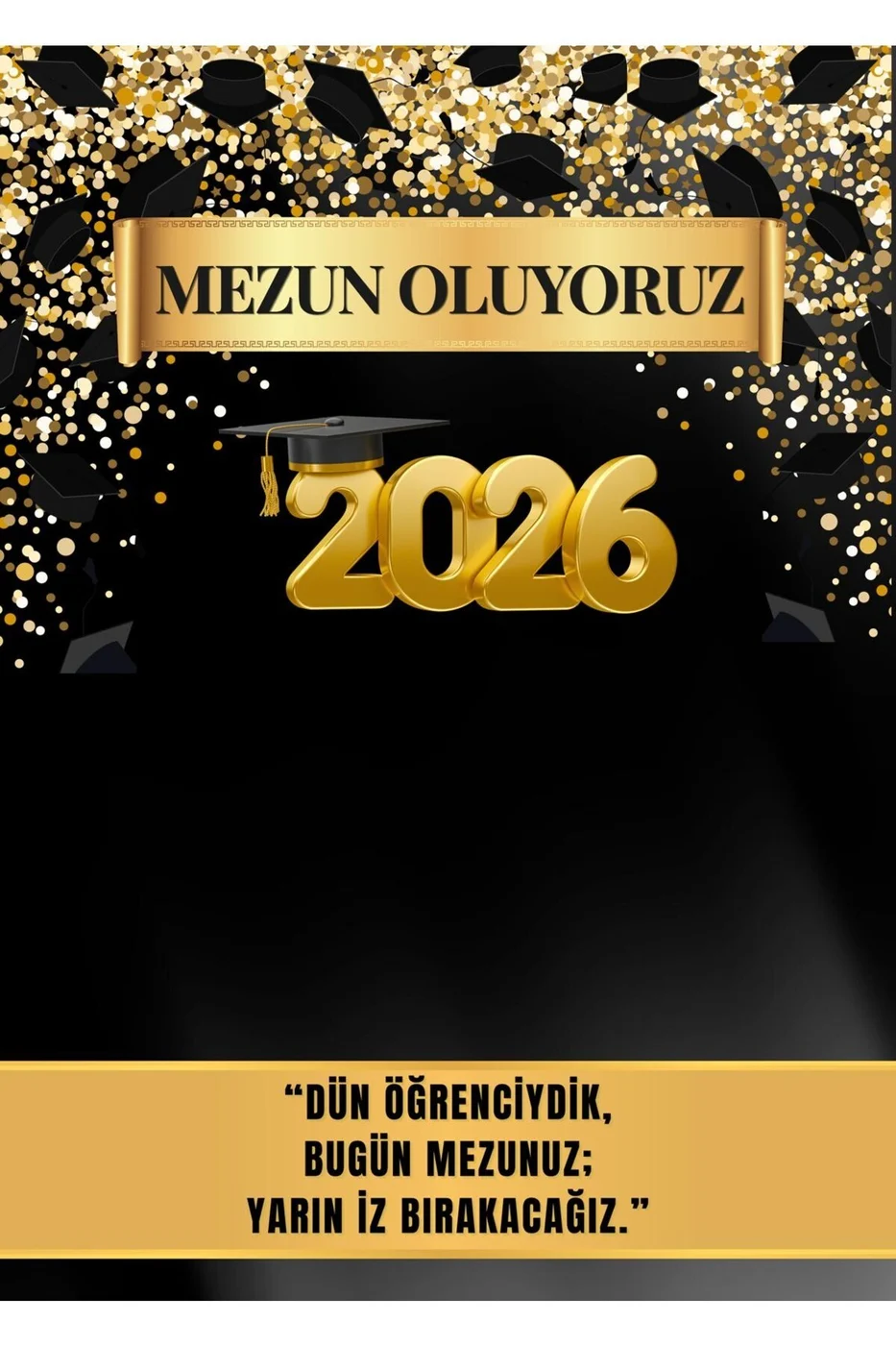 Mezuniyet Backdrop 2026 Siyah Gold Branda Mezun Oluyoruz Afiş Fotoğraf Çekim Arka Plan Brandası