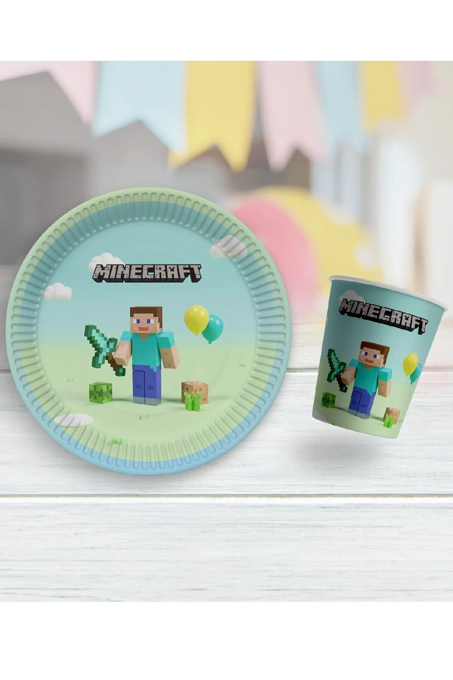 8 Lİ TABAK BARDAK MİNECRAFT TEMALI DOĞUM GÜNÜ PARTİ SÜSÜ MALZEMELERİ gorsel 3