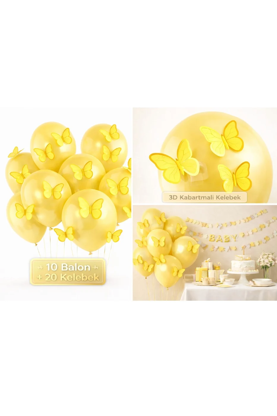 Soft 3D Kelebekli Balon Seti – 10 Balon + 20 Kelebek Doğum Günü Parti Seti Süsü gorsel 2