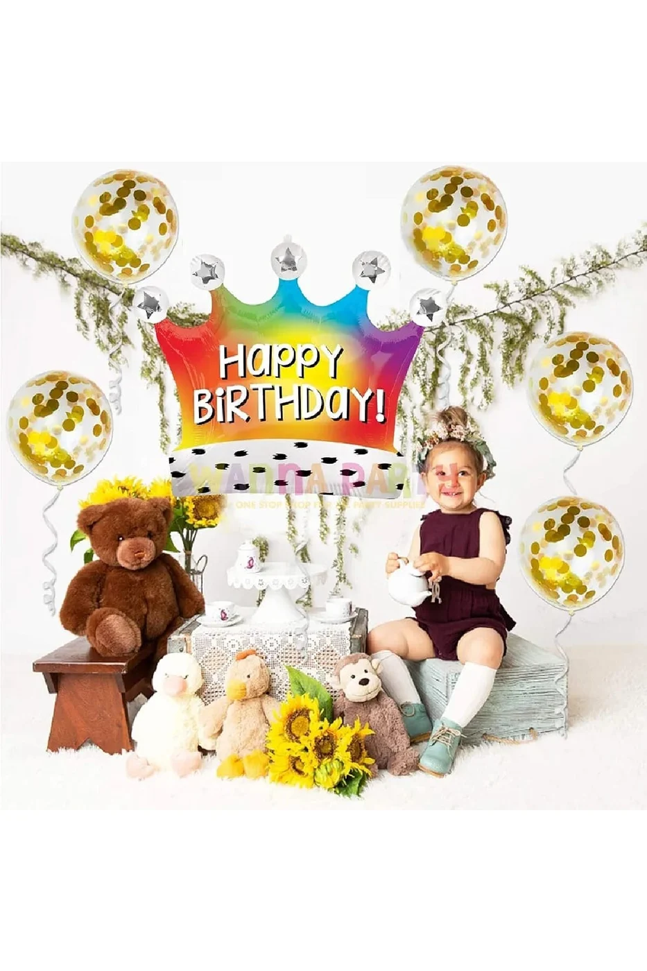 RENGAREK HAPPY BİRTHDAY YAZILI KRAL TACI FOLYO BALONU gorsel 5
