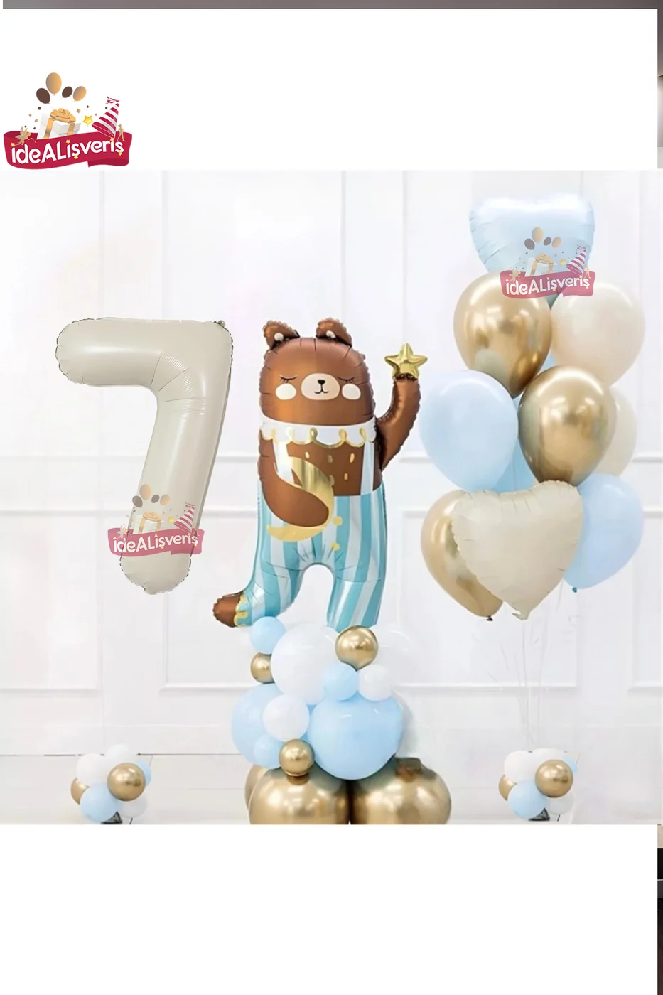 SEVİMLİ TEDDY BEAR AYI FOLYOLU 7 YAŞ KREM FOLYOLU DOĞUM GÜNÜ PARTİ SETİ SÜSÜ gorsel 4