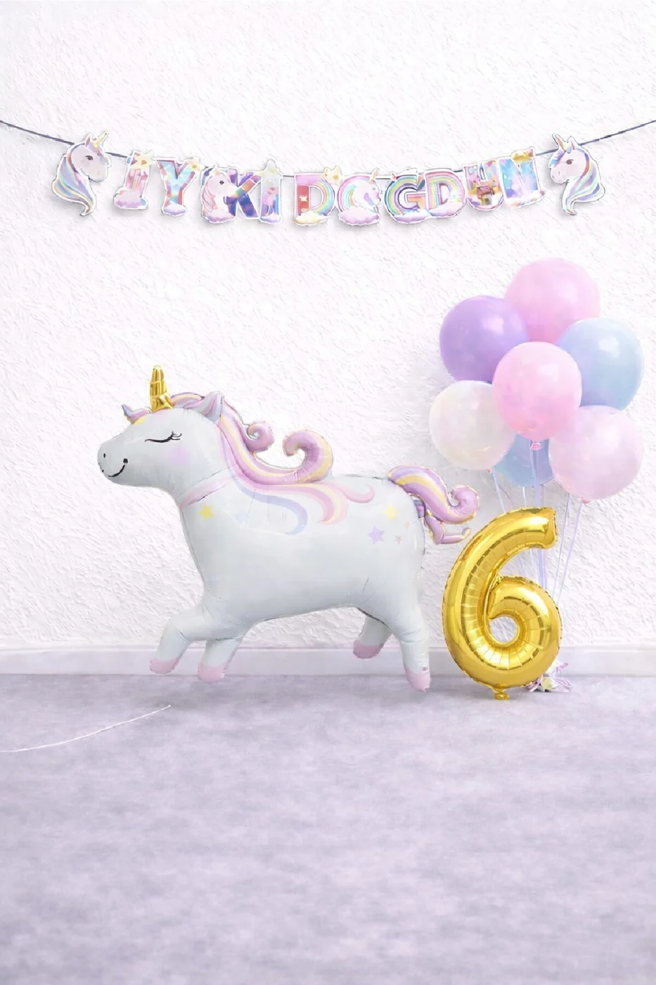 Unicorn Balonlu Karışık Balonlu Doğum Günü Seti Gold Rakamlı Parti Seti Süsü Dekorasyon Seti