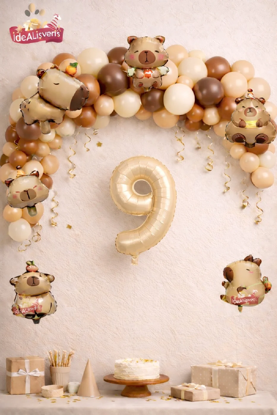 Boho Baby Ayıcık 9 Lu Capybara Yaş Balon Dekor Doğum Günü Parti Seti Süsü