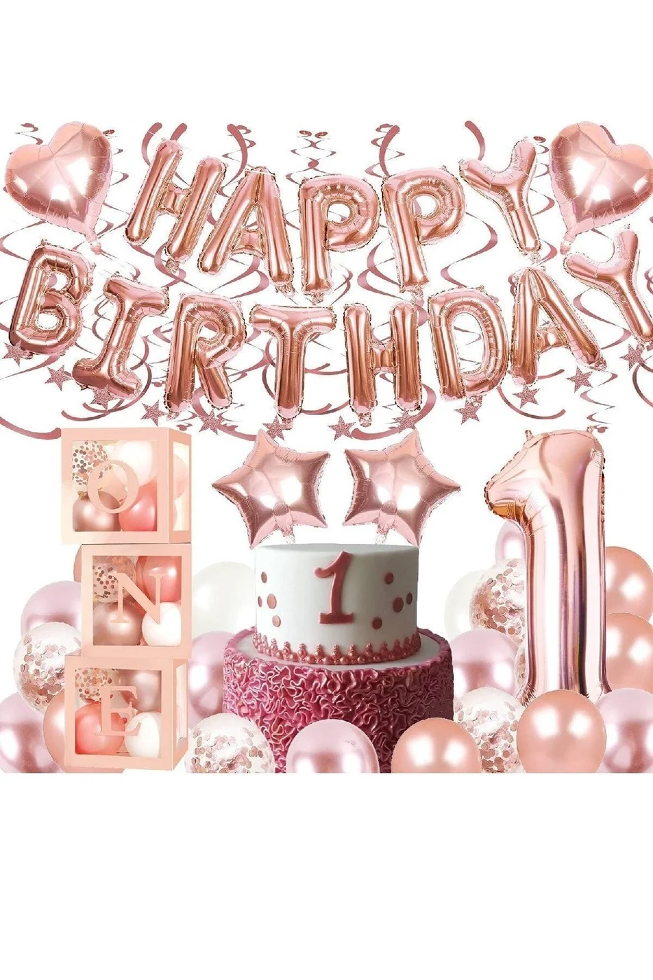 Rose Gold 1 Yaş Balon Zinciri Doğum Günü Seti Iyi Ki Doğdun Doğum Günü Seti gorsel 3