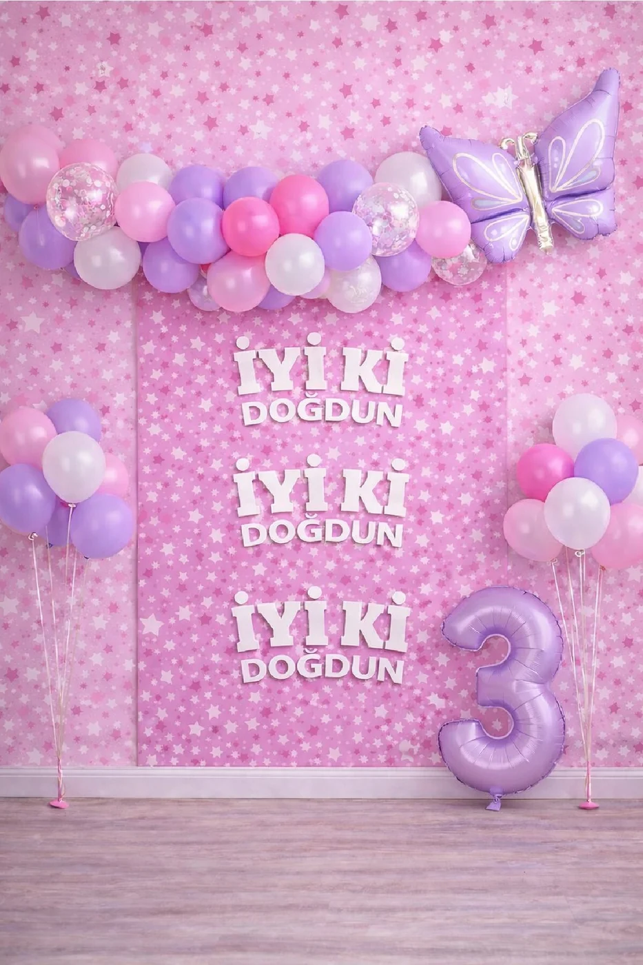 Retro Lila Kelebek Yaş Balonlu Doğum Günü Balon Parti Seti İyi Ki Doğdun Arka Fonlu Doğum Günü Süsü gorsel 4