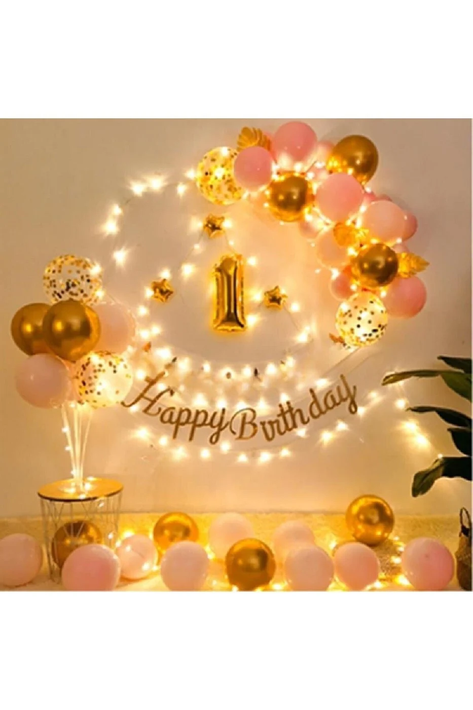 Led Işıklı Gold Pembe Balon Kemer Kiti Doğum Günü PArti Seti Süsü gorsel 4