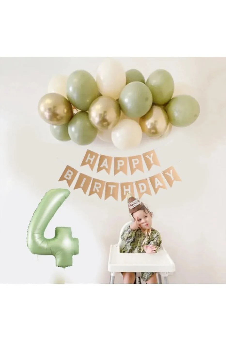 Retro Su Yeşili Rakam Folyo Balon Küf Yeşili Pastel Balon Zincir Seti Doğum Günü Parti Seti Süsü