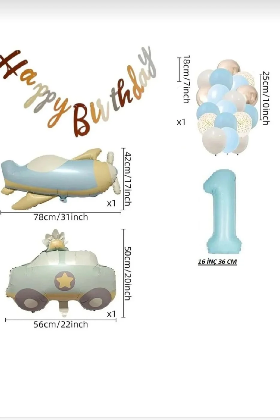 MAVİ YAŞ FOLYO BALONLU RETRO UÇAK POLİS ARABASI BALON RETRO DOĞUM GÜNÜ PARTİ SETİ SÜSÜ gorsel 2