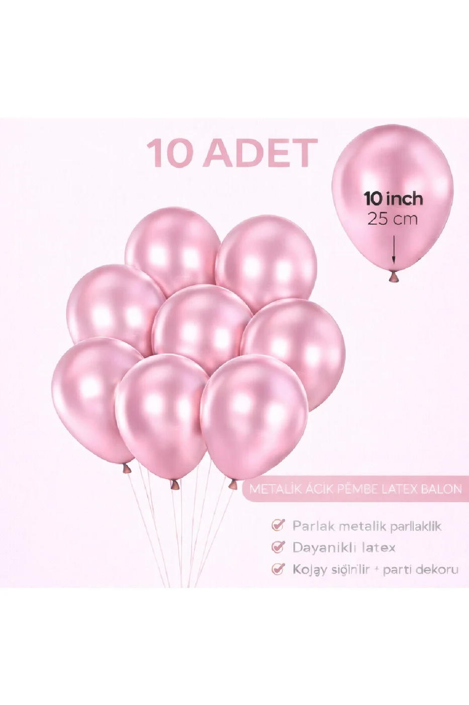 10 Adet Parlak Metalik Balon 10 İnç Parti Balonu Doğum Günü Süsleme