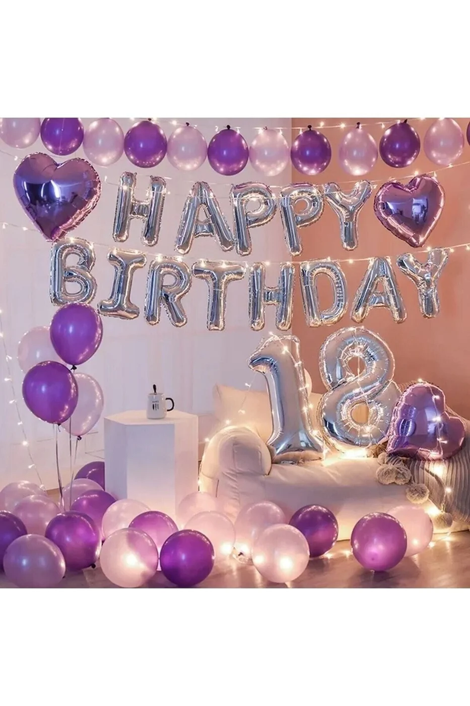 Gümüş Mor Lüks Yaş Happy Bırthday Doğum Günü Parti Süsü