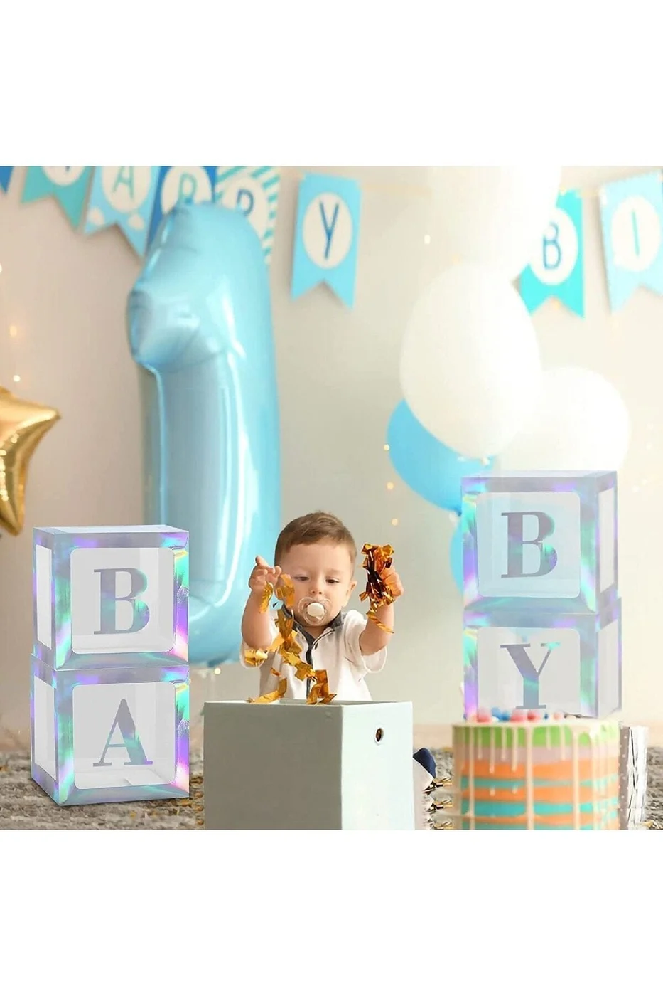 4 Kutu Gümüş Şeffaf Kutu Baby Yazılı Harf Gümüş 25 Cm gorsel 4