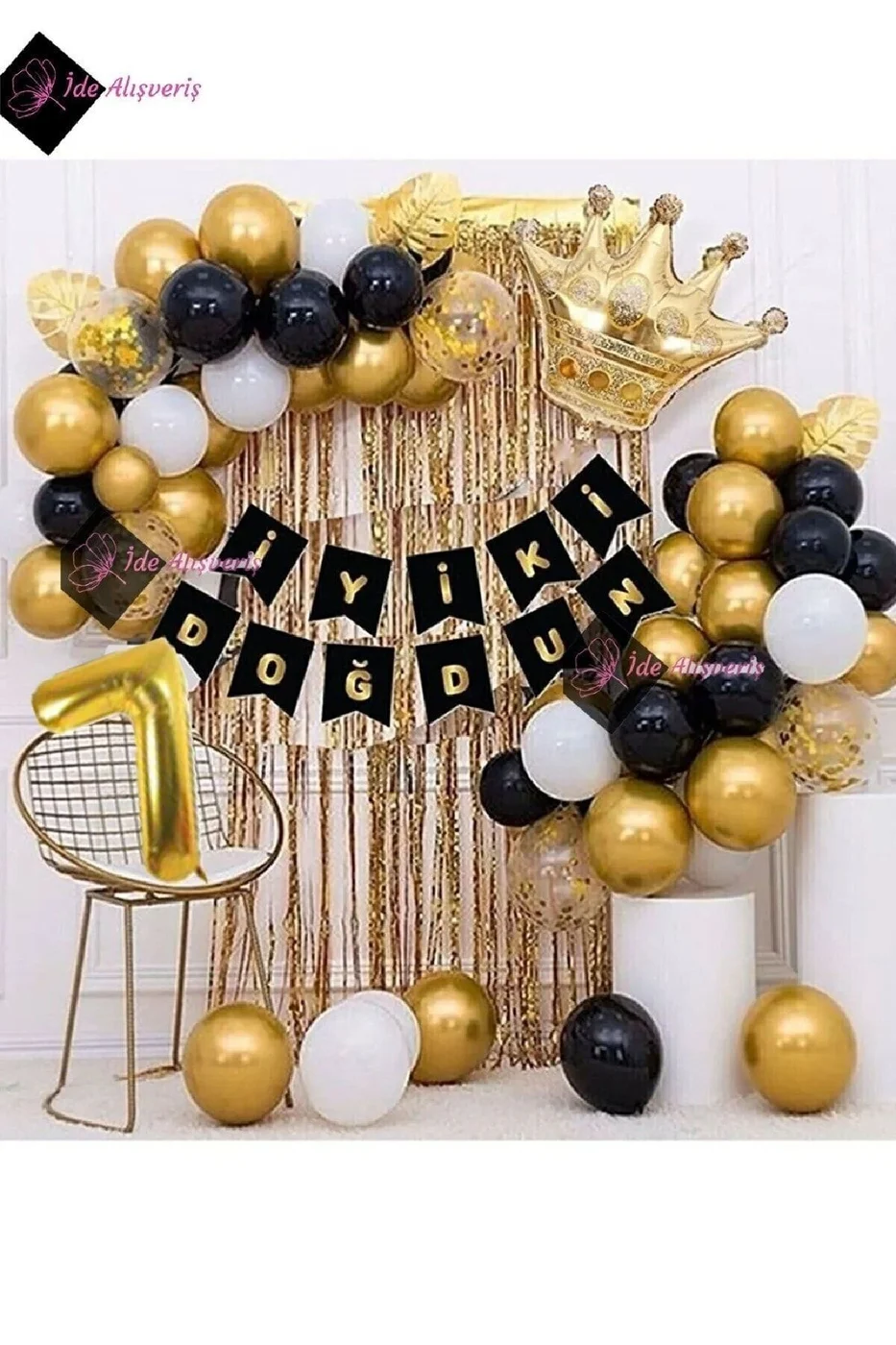 7 Yaş Kral Taçlı Balon Zinciri Doğum Günü Seti Iyi Ki Doğdun Doğum Günü