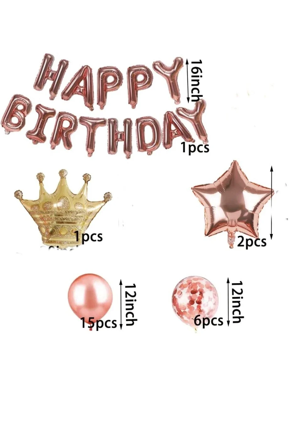 Kral Taçlı Balon Zinciri Doğum Günü Seti Iyi Ki Doğdun Doğum Günü Lüks Set Rose Gold gorsel 3