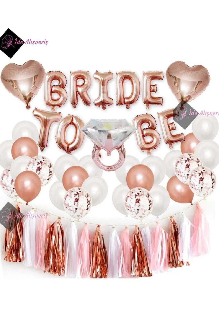 Bride To Be Bekarlığa Veda Partisi Balon Süsleme Rose Gold + 1 Bride 10 Team Bride Geçici Dövme gorsel 2