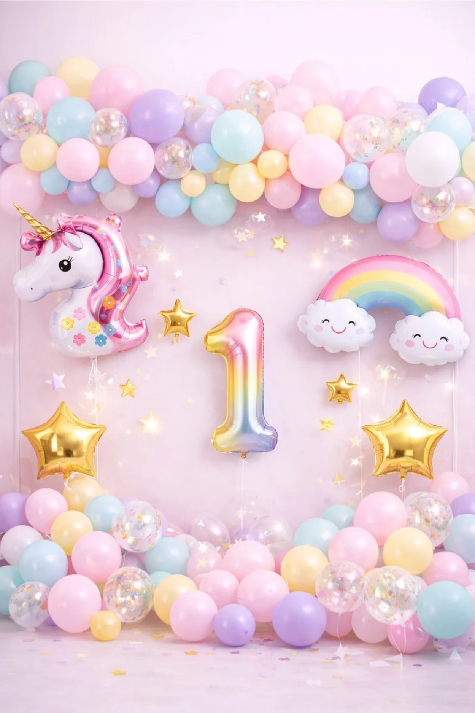 Unicorn Gökkuşağı Pastel Doğum Günü Balon Seti Zincir Yaş Balonlu Parti Süsleme Seti Süsü