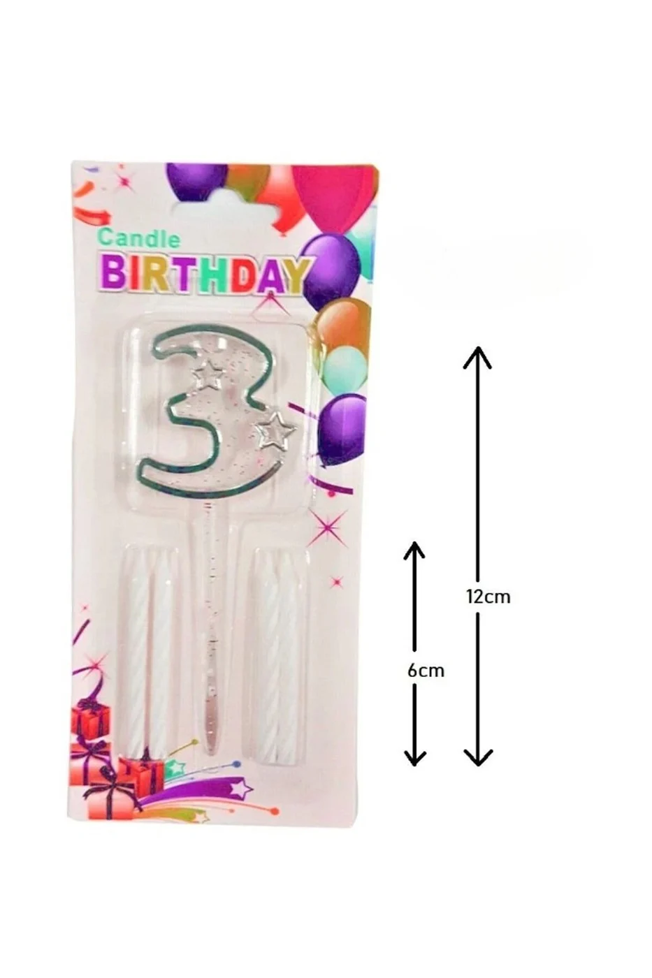 MİKA ŞEFFAF 3 RAKAM GÜMÜŞ MUM 12CM