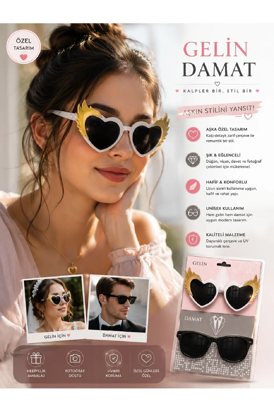 Wedding Mood Premium Düğün Gözlük Seti Düğün, Nişan, Bekarlığa Veda Fotoğraf Aksesuarı gorsel 2