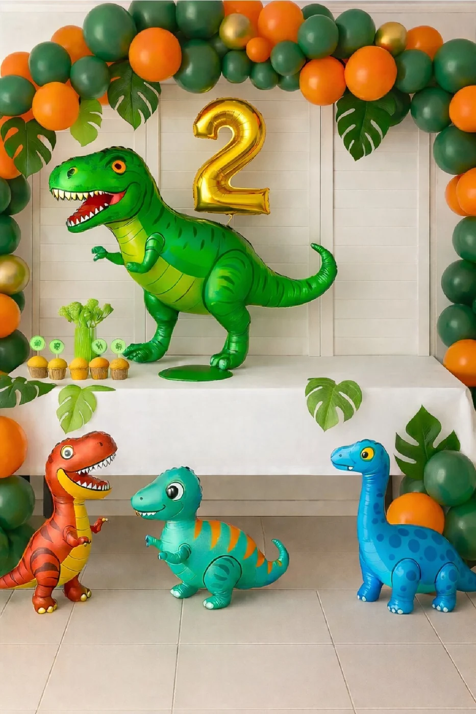 🦖 Dinozor Jungle Temalı Gold Rakamlı Doğum Günü Konsept Parti Seti Süsü 4 Folyo Dinozor gorsel 2