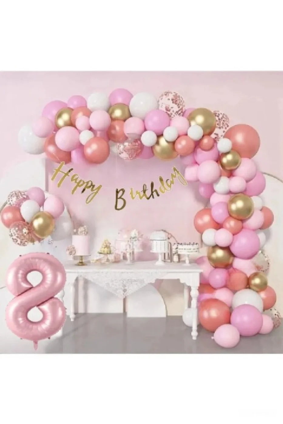 Lüks Pembe Rose Gold Pembe Folyo Balon Doğum Günü Parti Seti Süsü gorsel 2