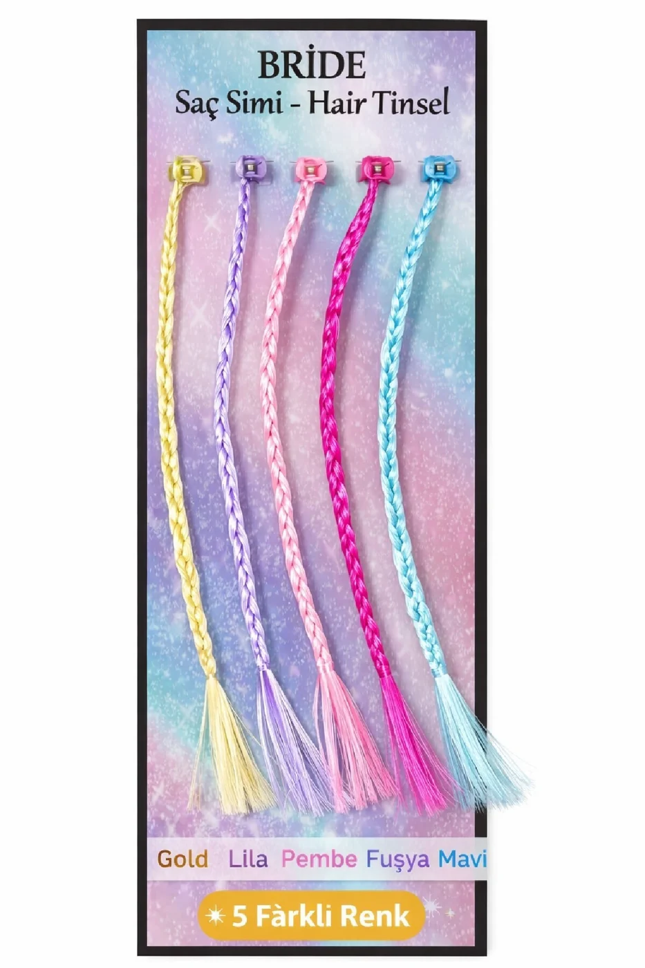 Hair Tinsel Saç Simi Seti (5’li) – Renkli Parlak Saç Aksesuarı gorsel 2