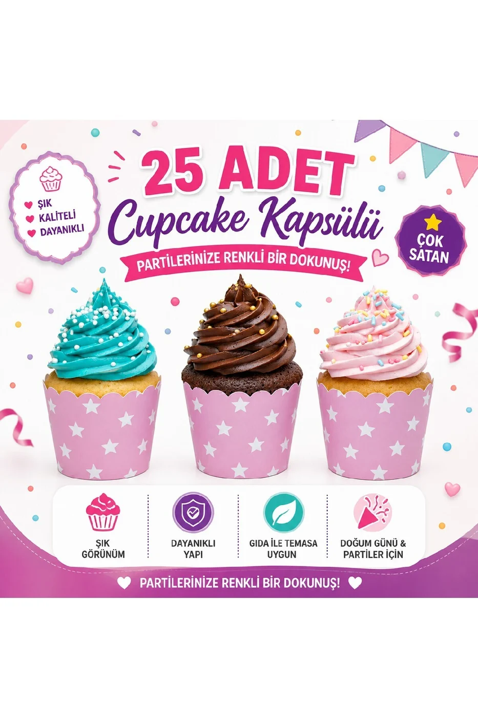 Temalı Desenli Cupcake Kapsülü 25’li – Şık Parti Muffin Kağıdı