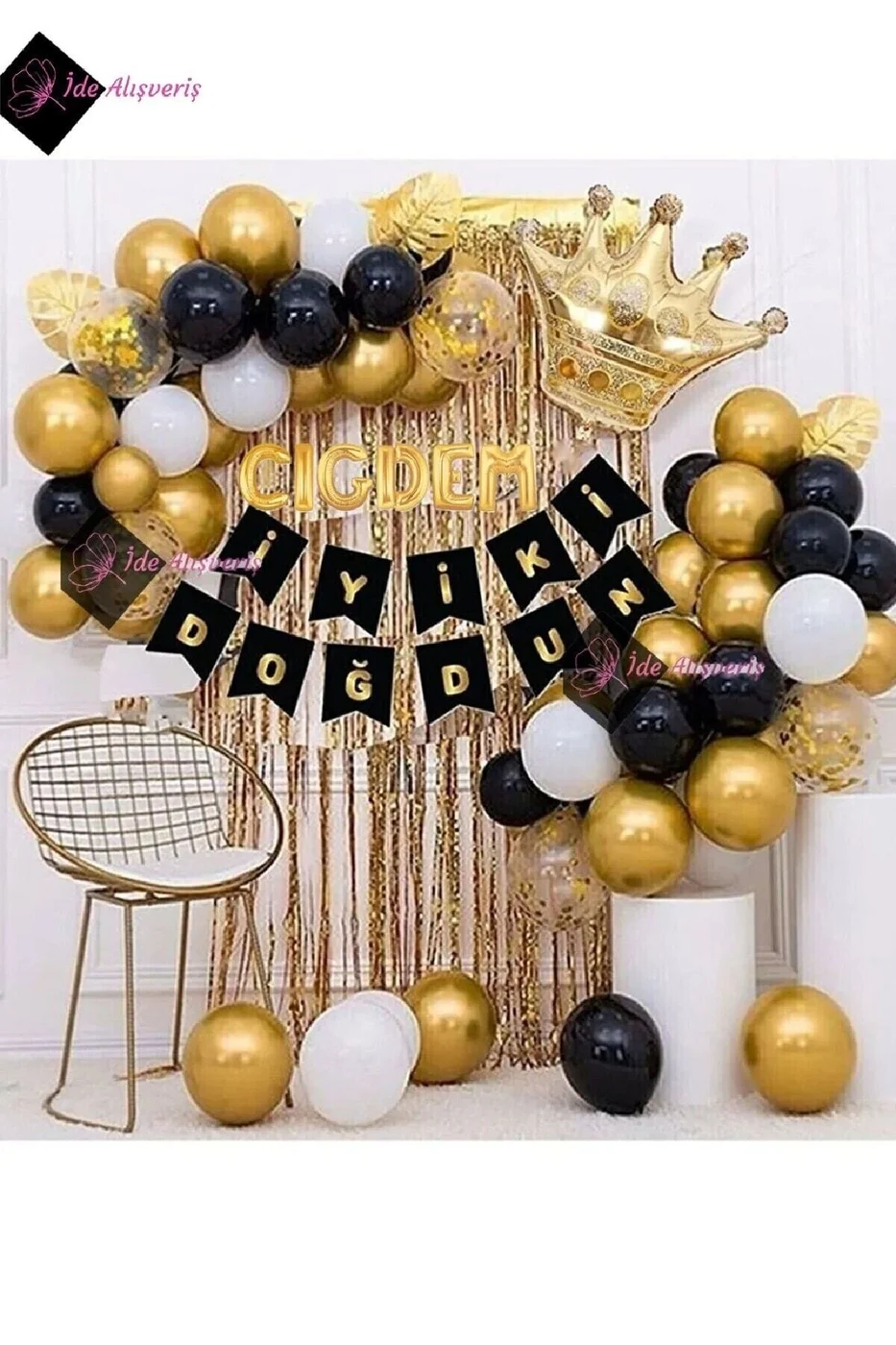 6 Harfli Isim Kral Taçlı Balon Zinciri Doğum Günü Seti Iyi Ki Doğdun Doğum Günü Lüks Set