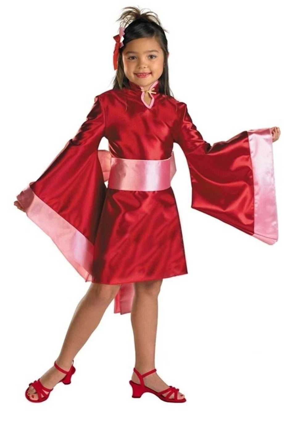 Kız Çocuk Kırmızı Japon Kimono Kostüm
