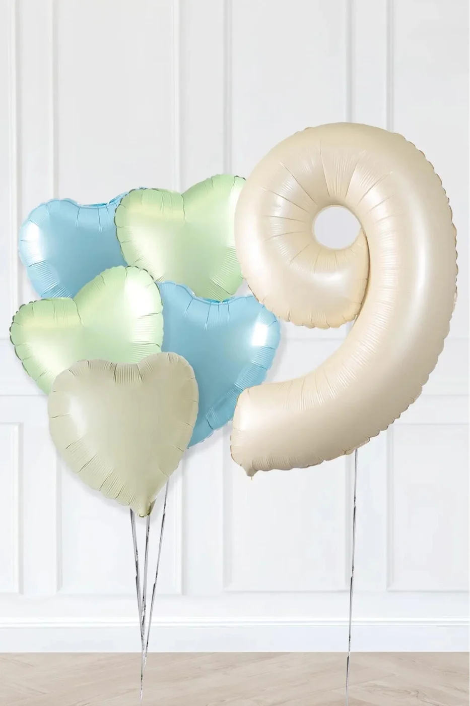 Bej Yaş Balonlu  Retro Yeşil Mavi Kalpli Balon Seti Deniz Kumu Krem Retro Doğum Günü Rakam Yaş Balon gorsel 3