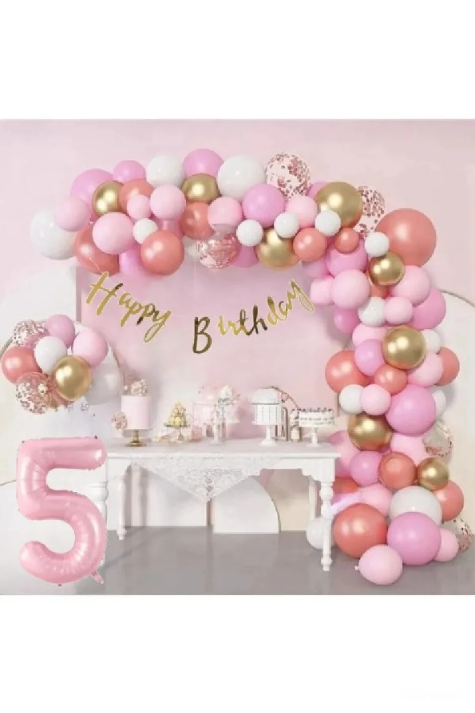 Lüks Pembe Rose Gold Pembe Folyo Balon Doğum Günü Parti Seti Süsü