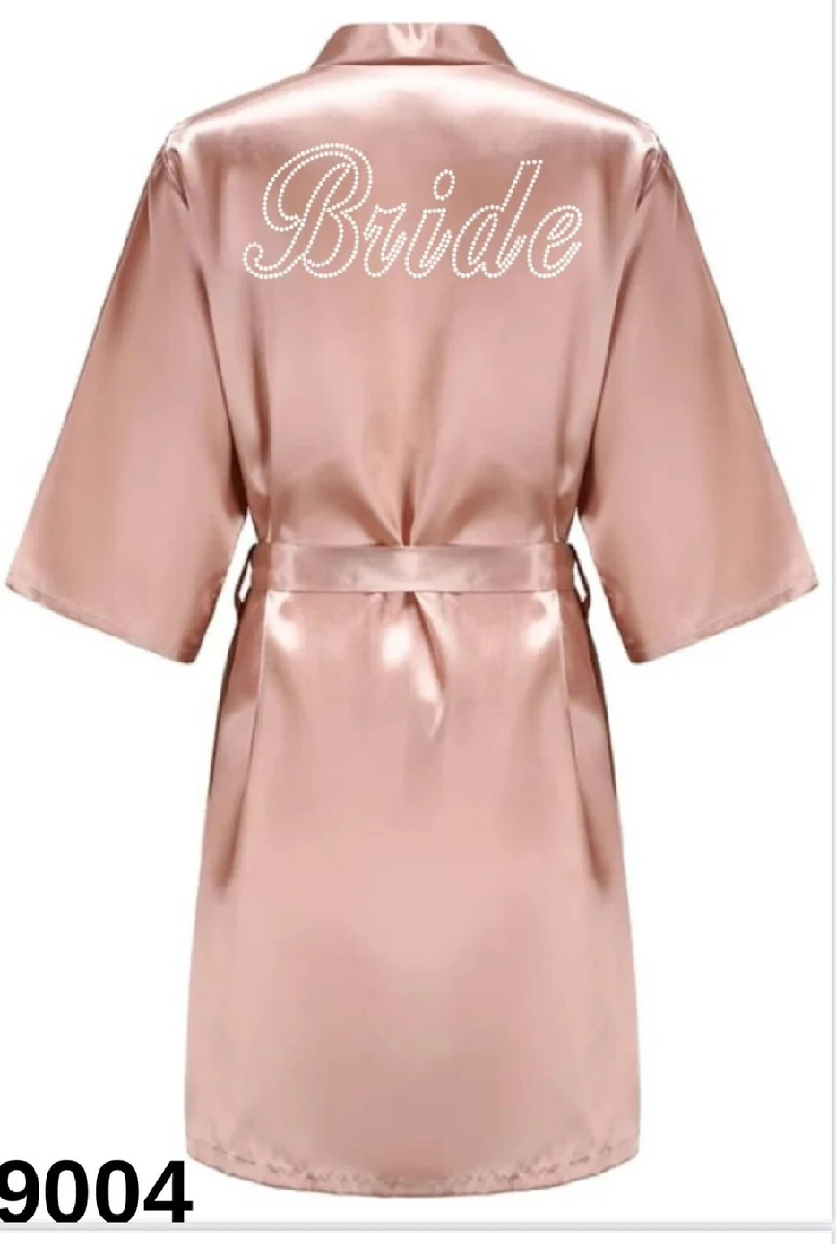 Kadın Gelin Pudra Gümüş Mini Kuşaklı Şık Taşlı Bride Sabahlık gorsel 4