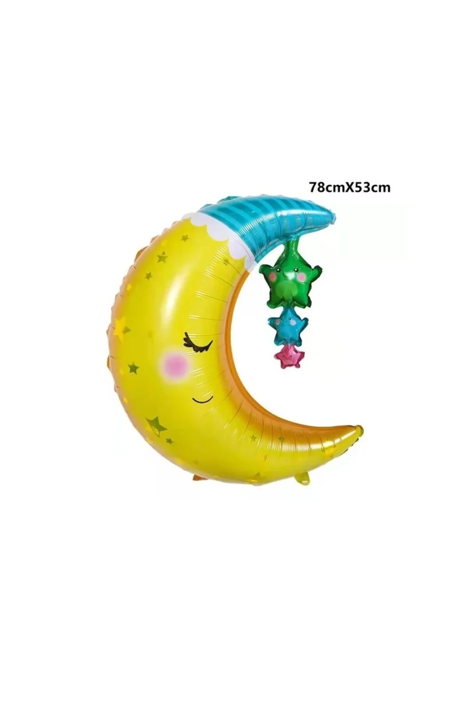 Sevimli Ay ve Sarkan Yıldızlar Folyo Balon 78*53 Cm Büyük Boy & Helyuma Uyumlu Parti Balonu