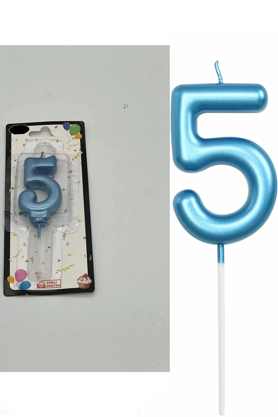 5 YAŞ PARLAK AÇIK MAVİ ŞIK MUM 12 CM