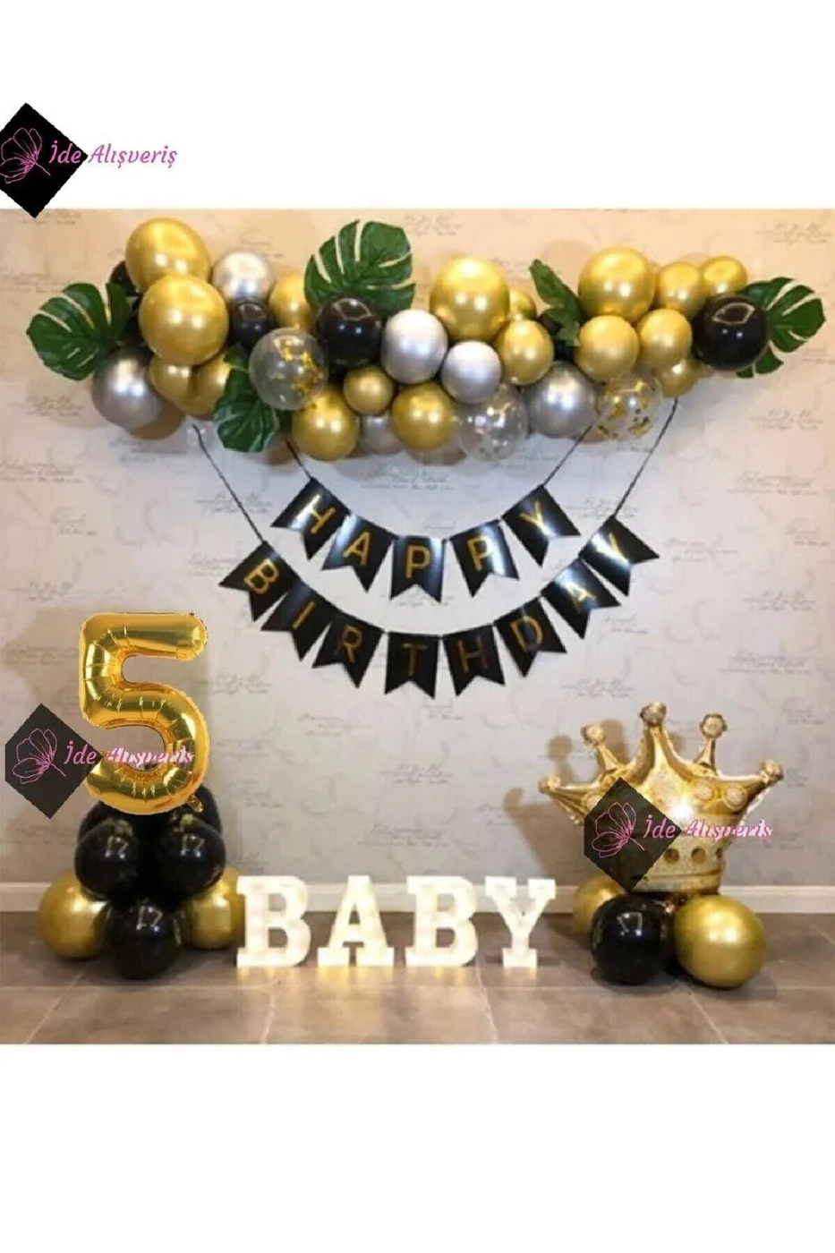 Kral Taçlı 5 Yaş Happy Bırthday Doğum Günü Seti gorsel 2