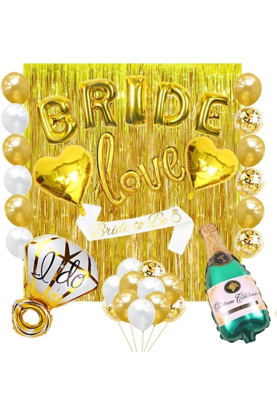 Dolu Dolu Bride Folyo Balon Seti Bekarlığa Veda Bride Partisi Balon Süsleme Gold gorsel 3