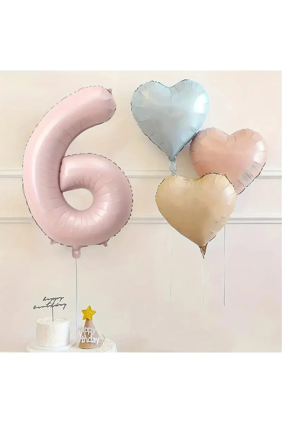 Pembe Rakam Folyo Balon Retro Mavi Pembe Satin Kalp Folyo Balon Doğum Günü Balon Seti gorsel 2