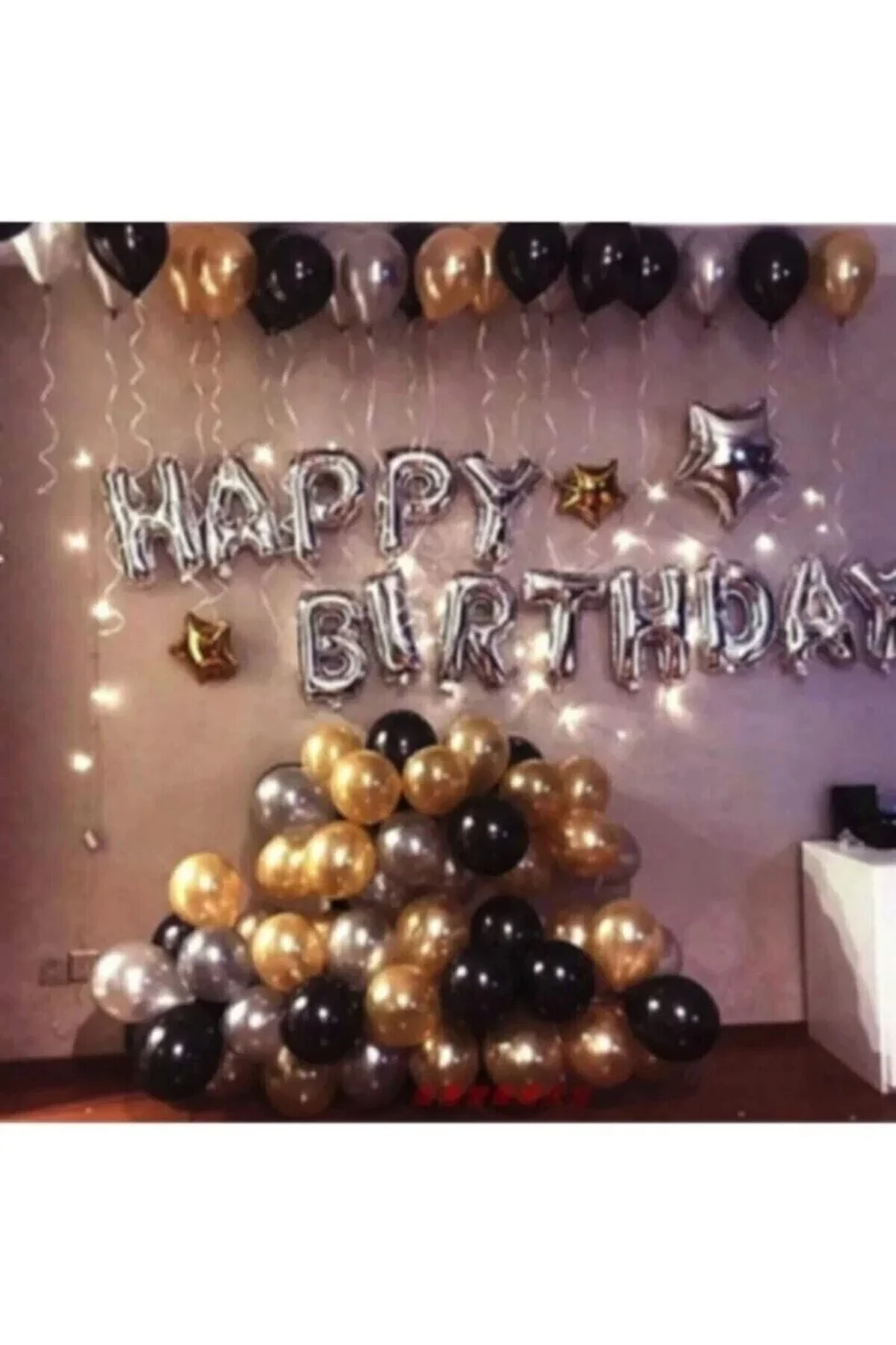 Happy Birthday Doğum Günü Balonu Kombini Gümüş Gold gorsel 2